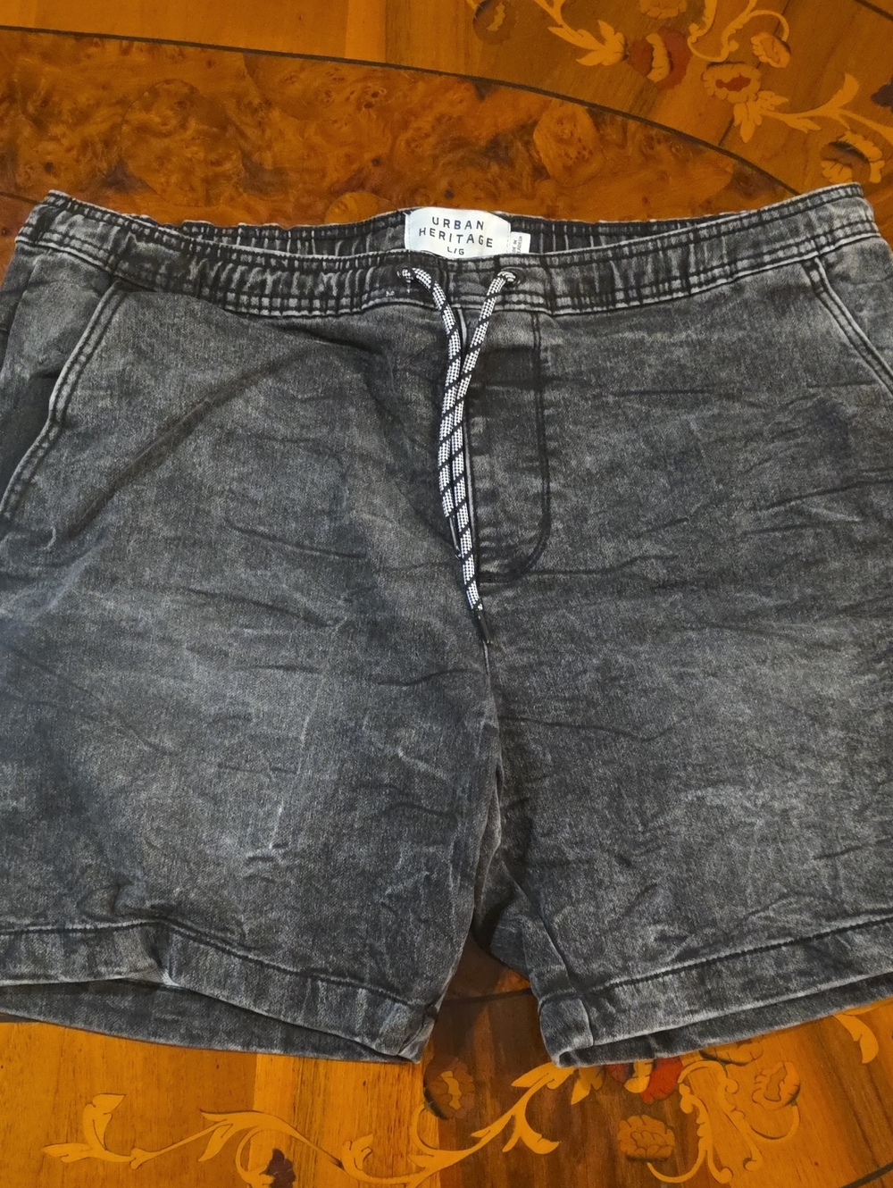 Bundle Of Two Urban Heritage Men's Washed Gray And Blue Drawstring/button Shorts